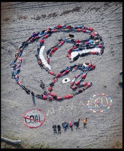 Shaping Our Future Event - Human Mosaic in the shape of a salmon in Homer Alaska 9/26/07